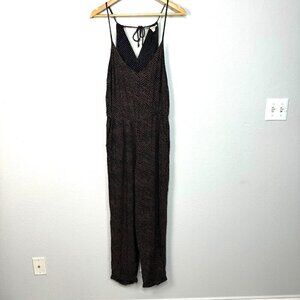 Fat Face Women's Boho Cinched V Neck Sleeveless Relaxed Jumpsuit Blue Tan